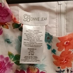 NWOT BONNIE JEAN pink multi-colored floral flared dress w belt Size 14
